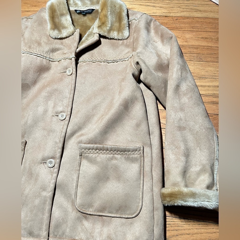 Faux Suede Shearling Lined Tan Jacket Medium/Small - Picture 2 of 7